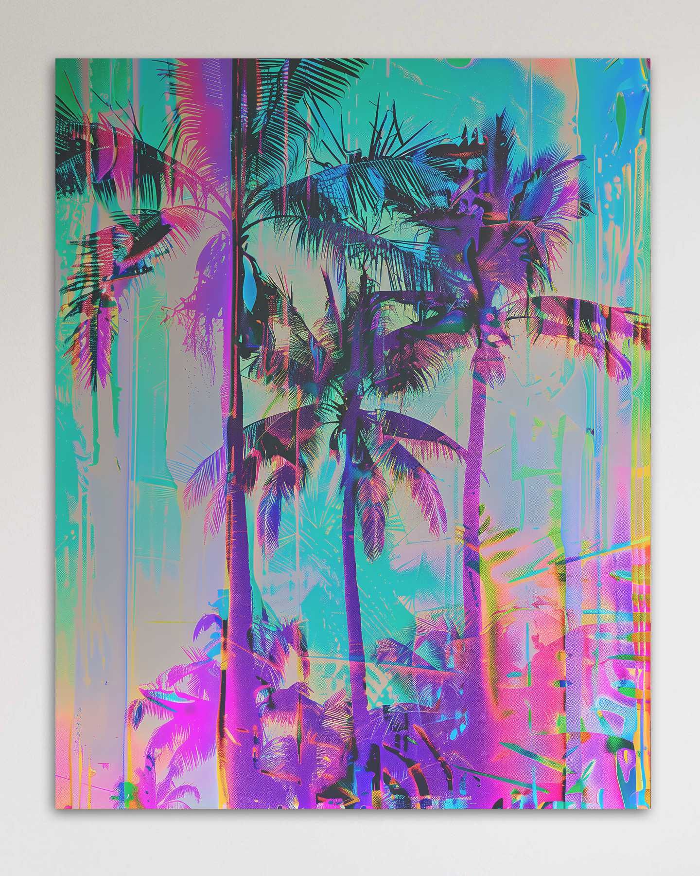 obraz abstrakcja 70x100 palmy glitch paradise nowoczesny autorski