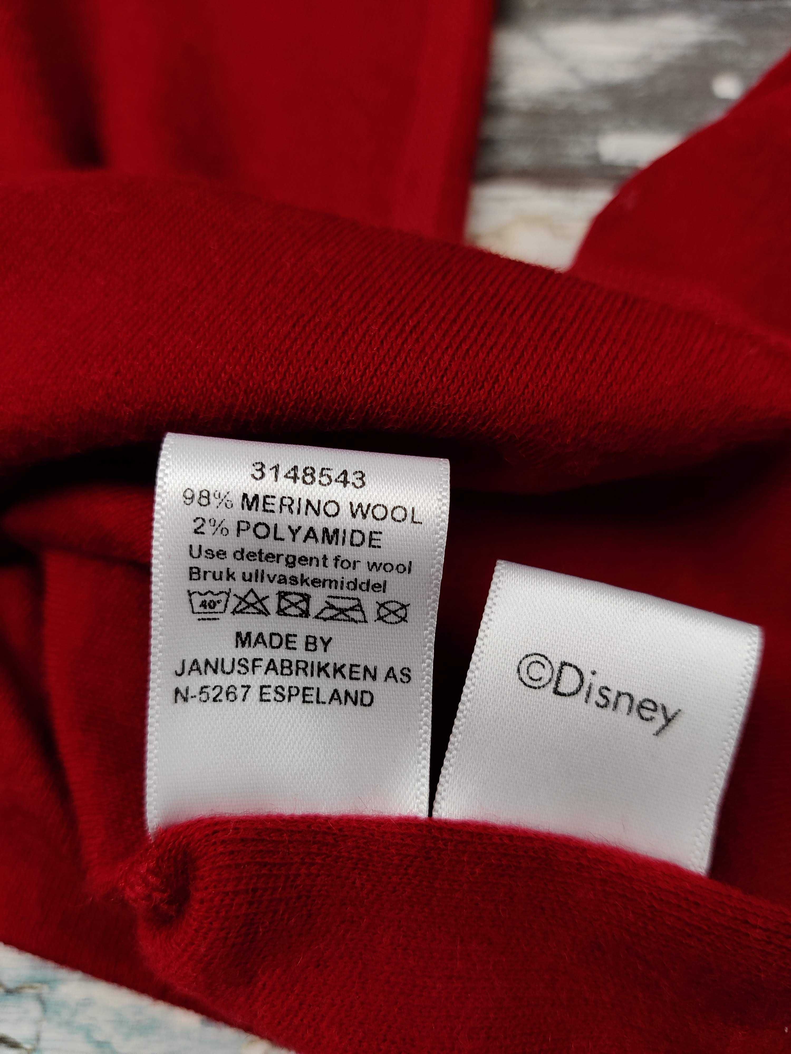 Janus i Disney czerwona bluzka 100% merino wzór mickie mouse lady XL