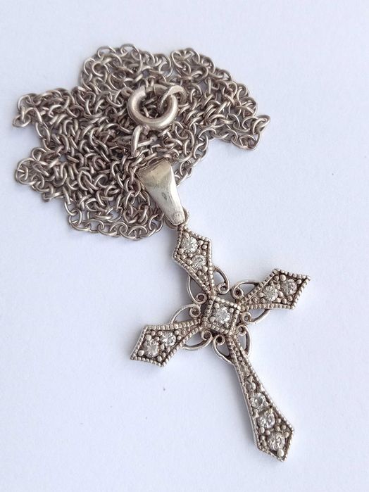 Вінтажний Кулон Хрестик з каменями на ланцюжку Срібло 875 Зірочка СССР