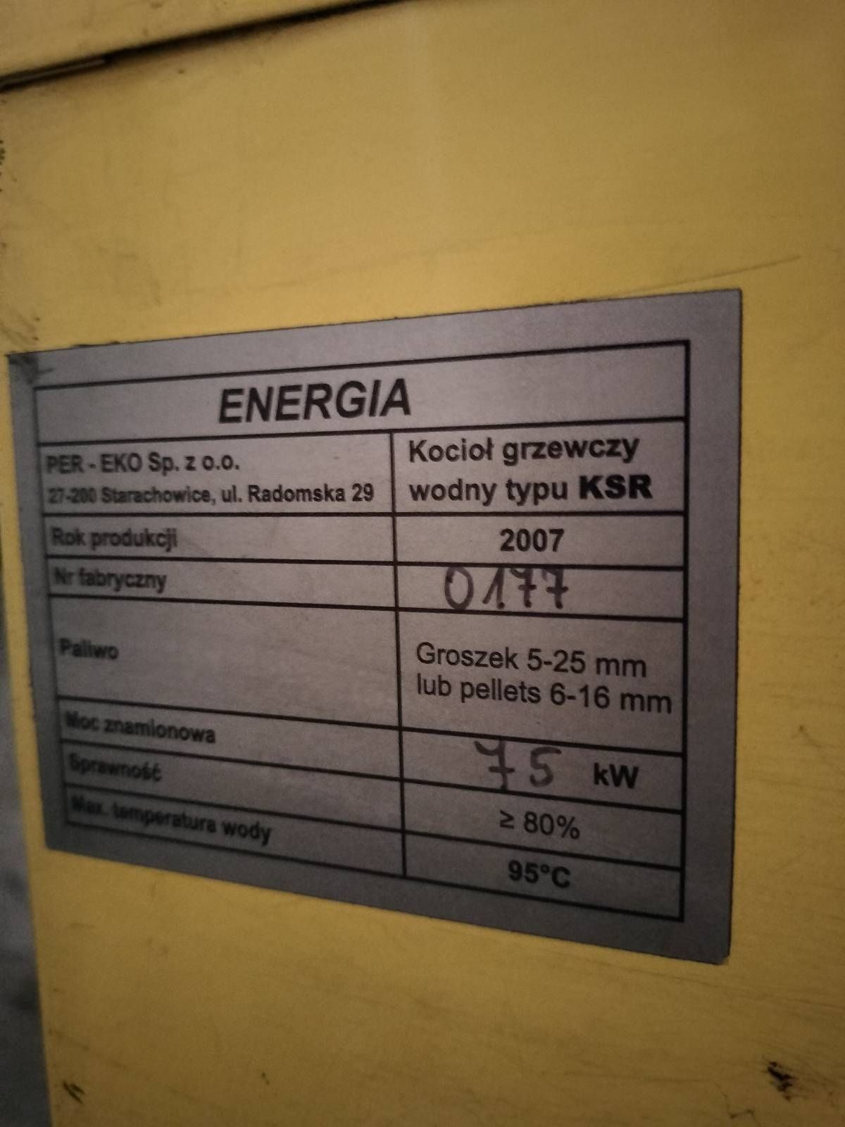 Części do Pieca kocioł grzewczy wodny Per-Eko 2007 r 75 kW podajnikiem