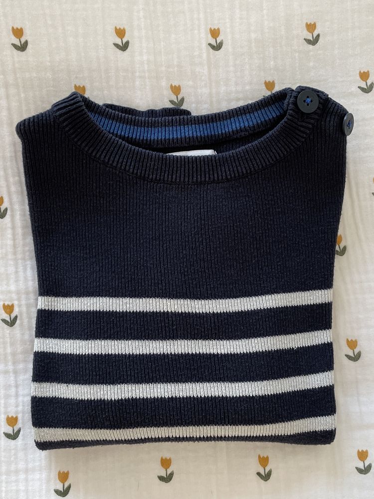 Camisola de malha às riscas navy (8 anos)
