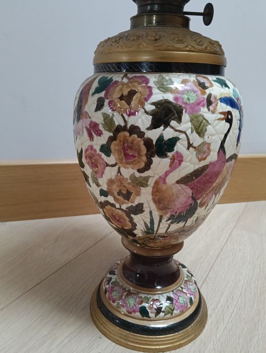 Stara majolika lampa naftowa /OKAZJA/