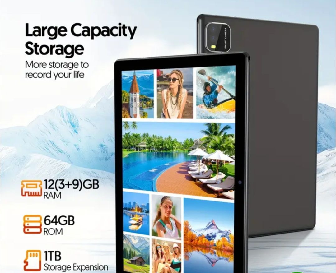 Tablet 10,1-calowy z Androidem 15, etui w zestawie, ekran HD BAKEN