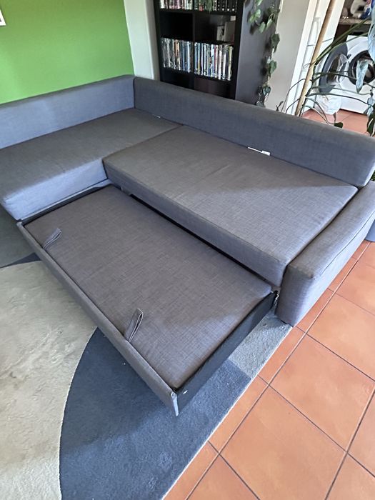 Sofá-cama de canto c/arrumação, Skiftebo cinz esc