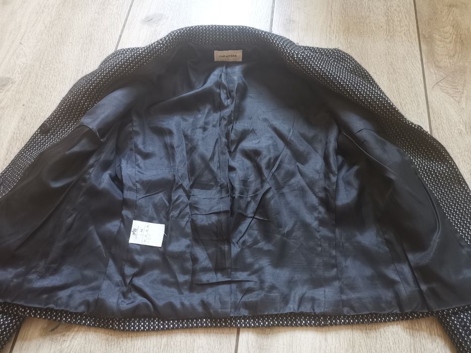 Elegancki żakiet marynarka 100% wełna biało czarny dese Caractere M 38