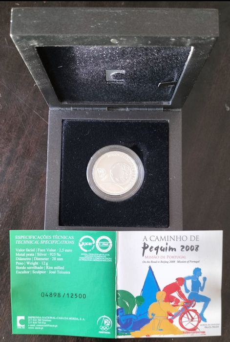 Moeda 2,5€ 2008 Jogos Olímpicos Pequim Estado Nova Prata Proof