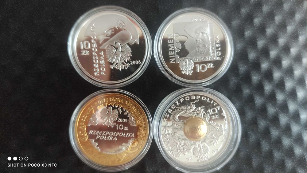 Monety srebrne 4 sztuk 10 zł kolekcjonerskie srebro ag.