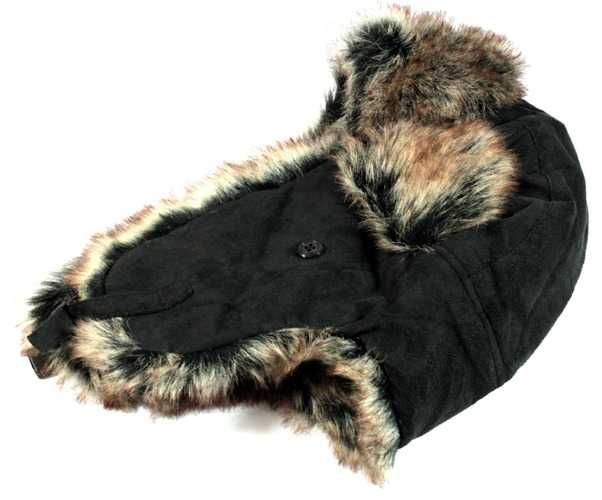 Czapka Uszatka Ciepła Welurowa Czarna