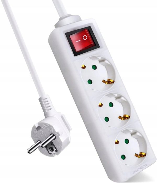 Przedłużacz elektryczny listwa zasilająca 1,5M 3 gniazda z bezpiecznik