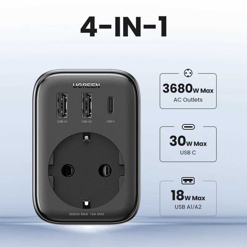 Розетка UGREEN CD314 GAN 30W outlet extender(90613) GRAY