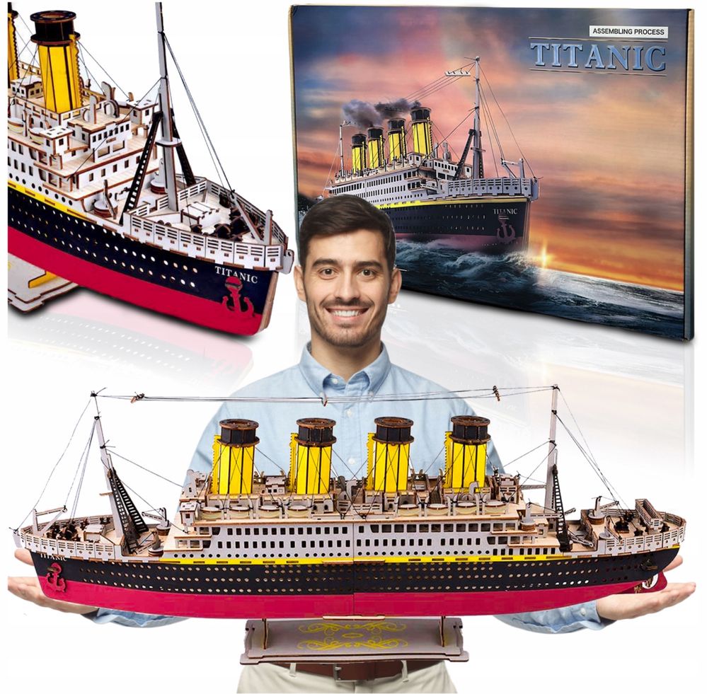 Puzzle Statek Titanic 3D Drewniany Model Ogromny 88 cm PREZENT 371 el
