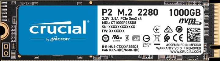 SSD диск Crucial P2 NVMe 1TB M.2 PCIe 3.0 x4 3D NAND QLC