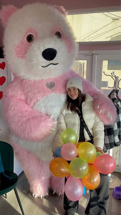 Поздравление Белый медведь , розовая панда