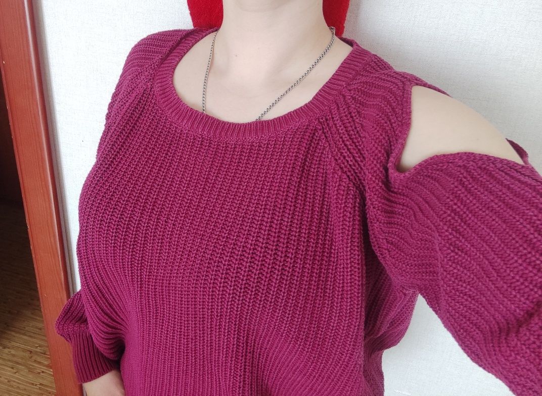 Бордовый вязаный свитер 48-50