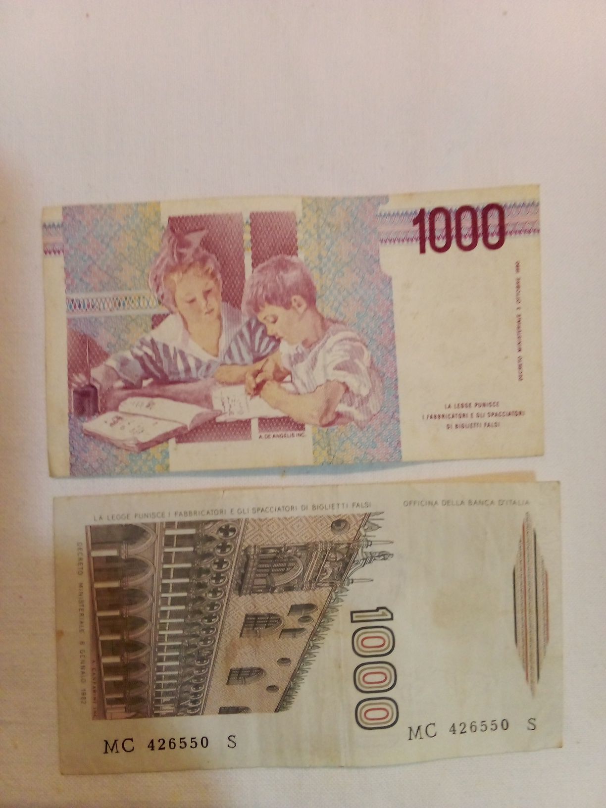 2 notas italianas de 1000 liras