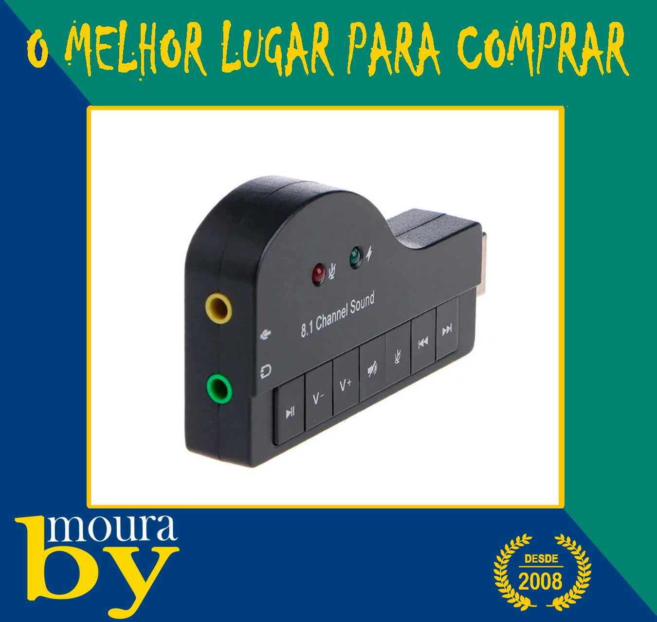 Adaptador de áudio placa de som externa USB 8.1 canais para 3,5 mm