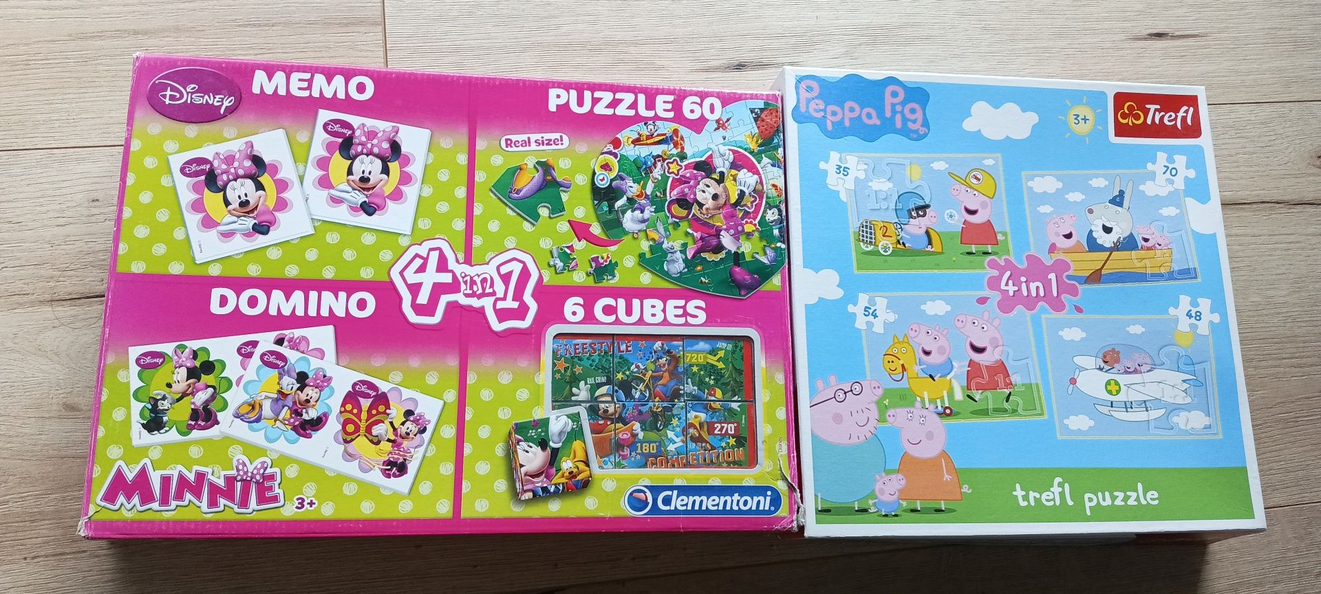 Puzzle, memo, domino Myszka Minnie, puzzle Świnka Peppa