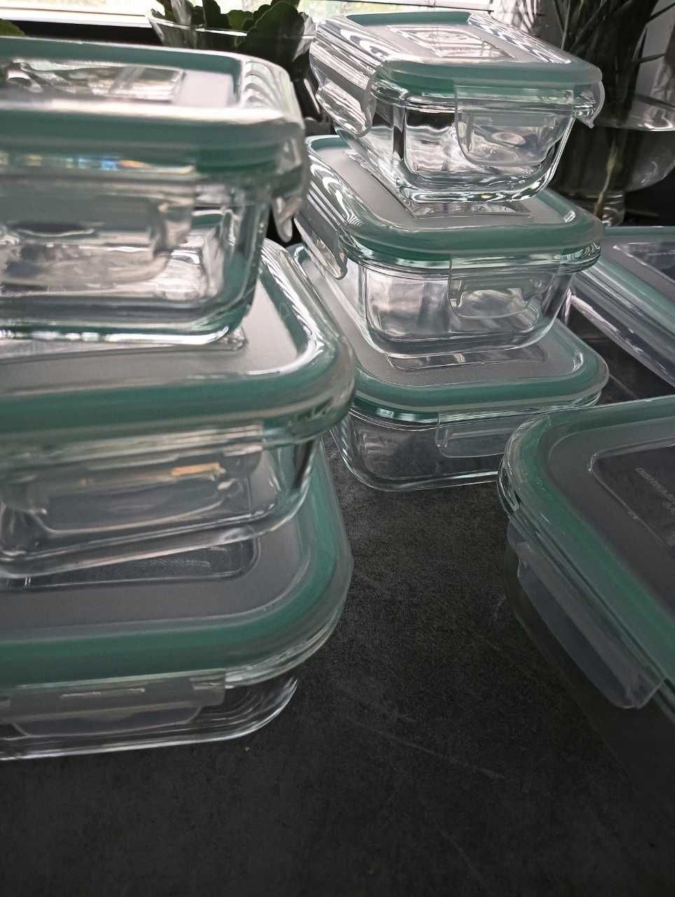 NOWY Zestaw 8 Szklanych Pojemników Na Żywność Lunchbox Mikrofala