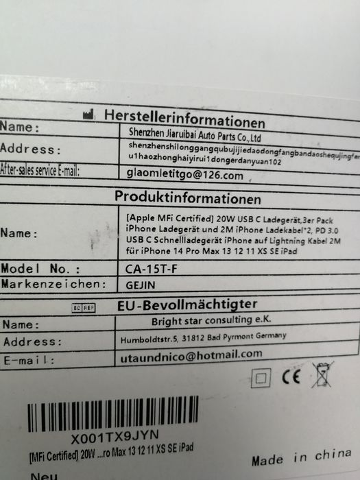 3x Ładowarka sieciowa USB typ C do Apple 20 V CA-15T-F biały + kable