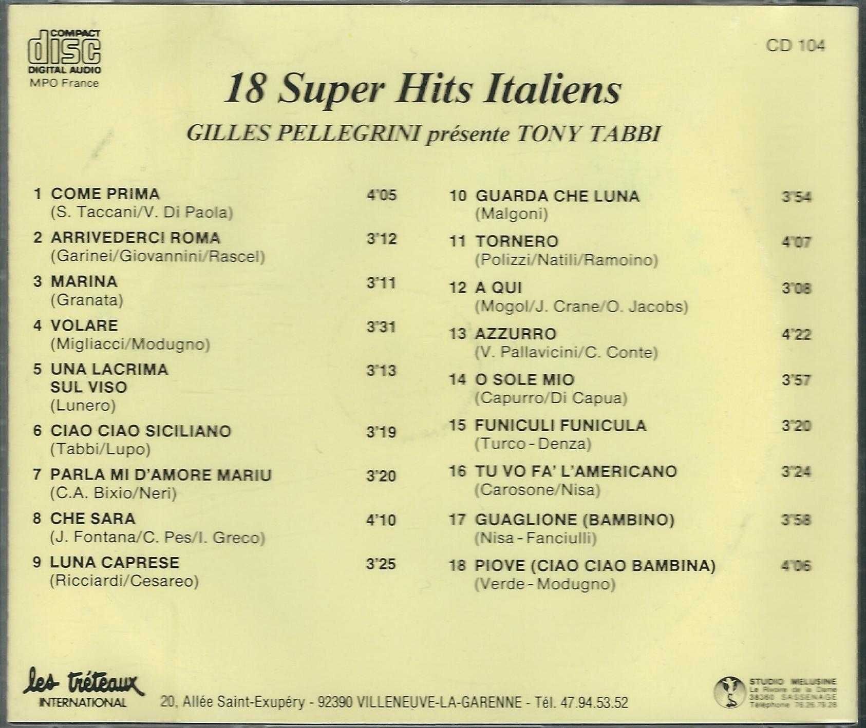 CD Tony (Umberto) Tabbi - 18 Super Hits Italiens (1986) Ciao Ciao Sici