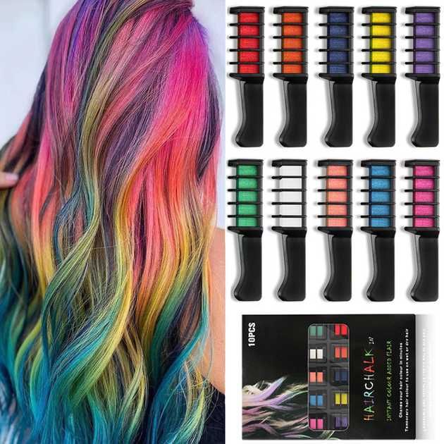 ЯСКРАВІ КОЛЬОРИ Крейда для волосся гребінці Hair Chalk Мелки для волос