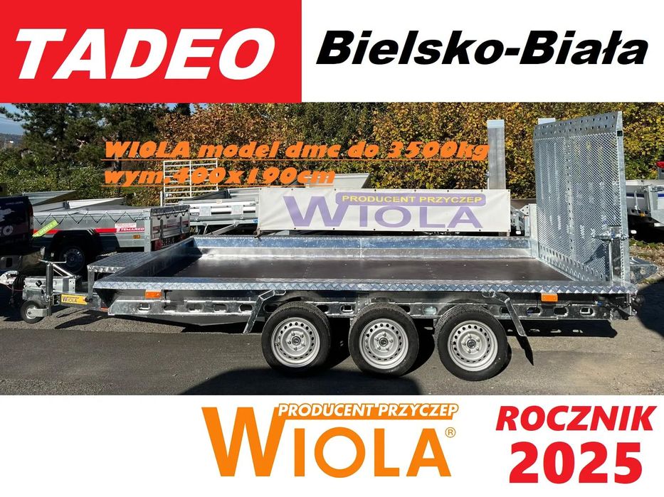 Wiola B3540 MAX 3 osie 3,5t pod koparkę  do przewozu sprzętu budowlanego 400×190 3500kg DMC, poszerzony model