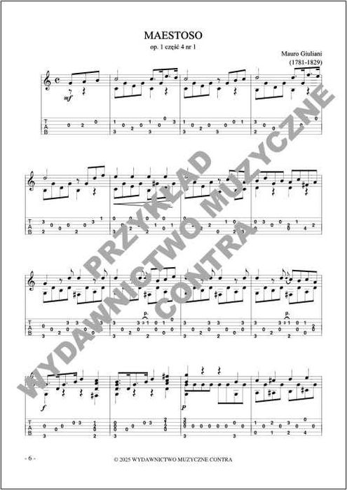 Łatwy Giuliani na gitarę fingerpicking (nuty + tabulatury)