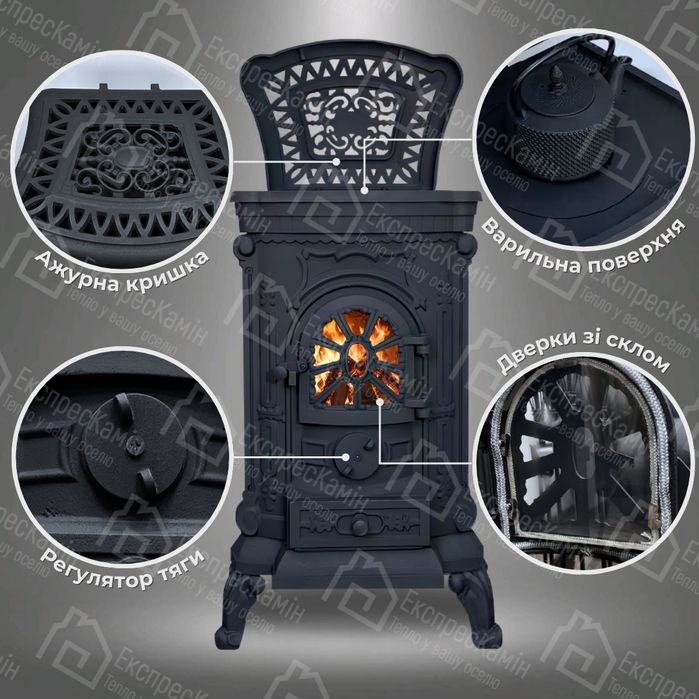 Чавунна піч камін буржуйка Eurokom Ingrid 9 КВт подвійна стінка