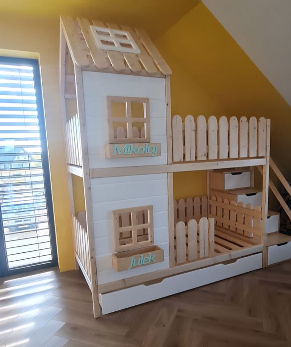 Łóżeczko domek drewniany dla dzieci 90x180