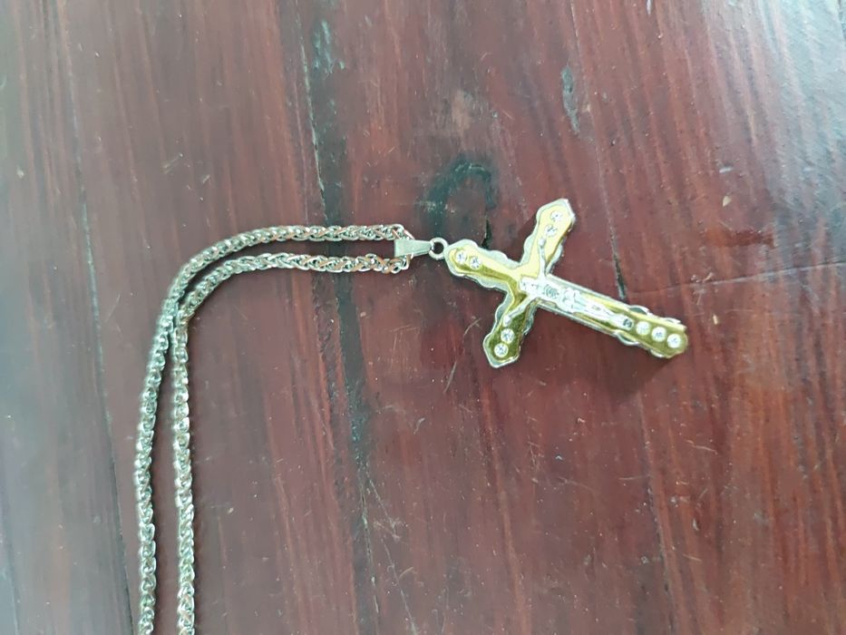 Łancuch z krzyżem mosiądz  nowy piękny masywny