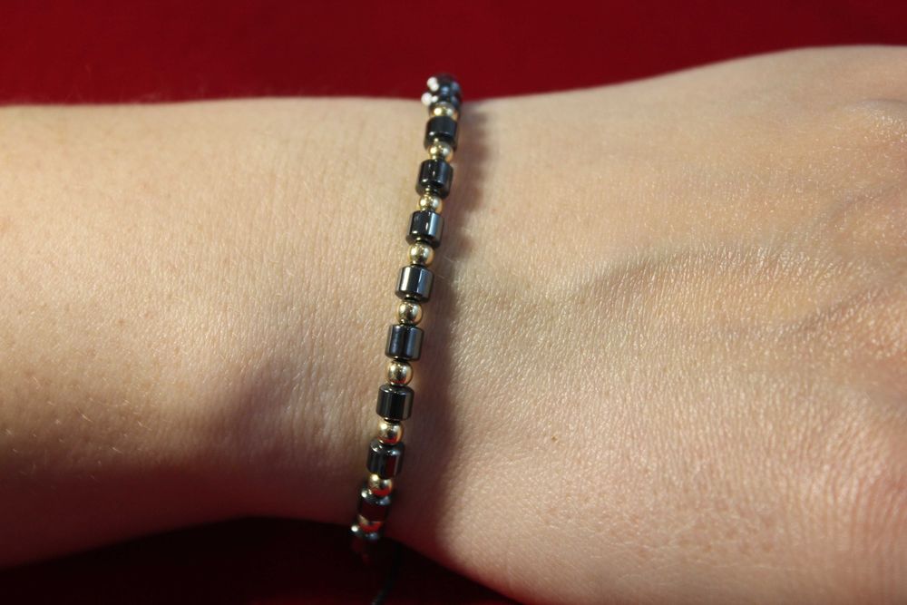 Bransoletka Złota sznurkowa 585, Hematyt, Handmade, Prezent, 0013