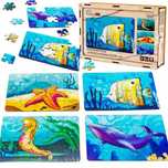 Puzzle drewniane 4w1 zwierzęta morskie. PuzzleOK. Nowy Produkt