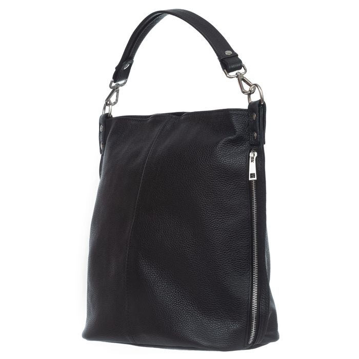 VERA PELLE torebka damska skórzana worek z paskiem V388 c.szara