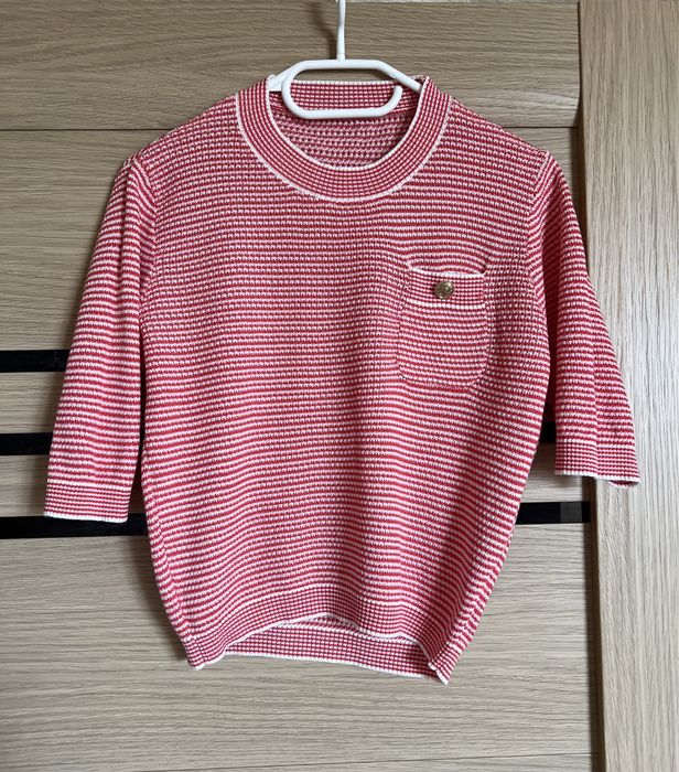 Трикотажна жіноча футболка кофта у смужку chanel