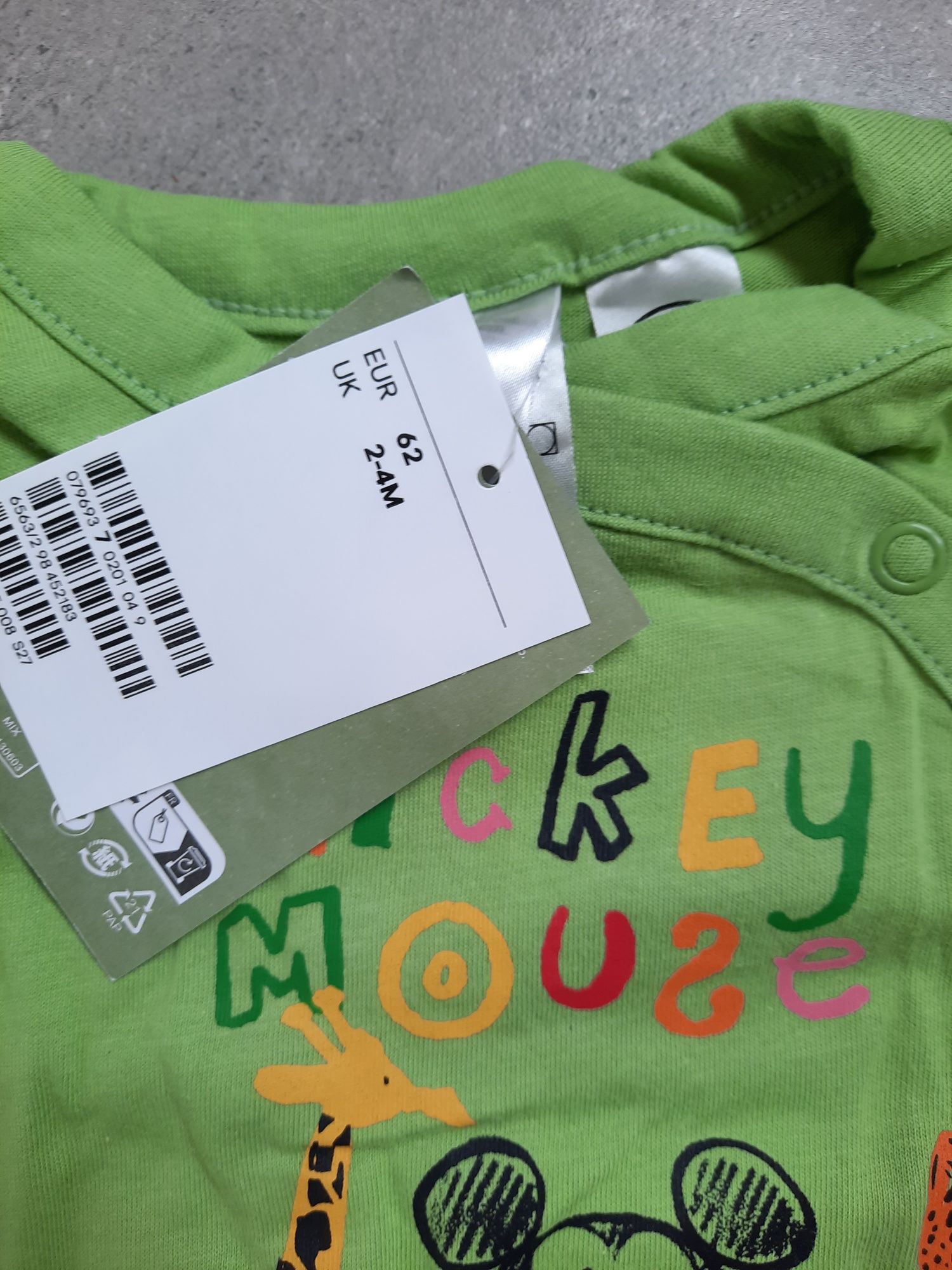 Piżama pajac pajacyk 62 H&M nowy zielony myszka miki