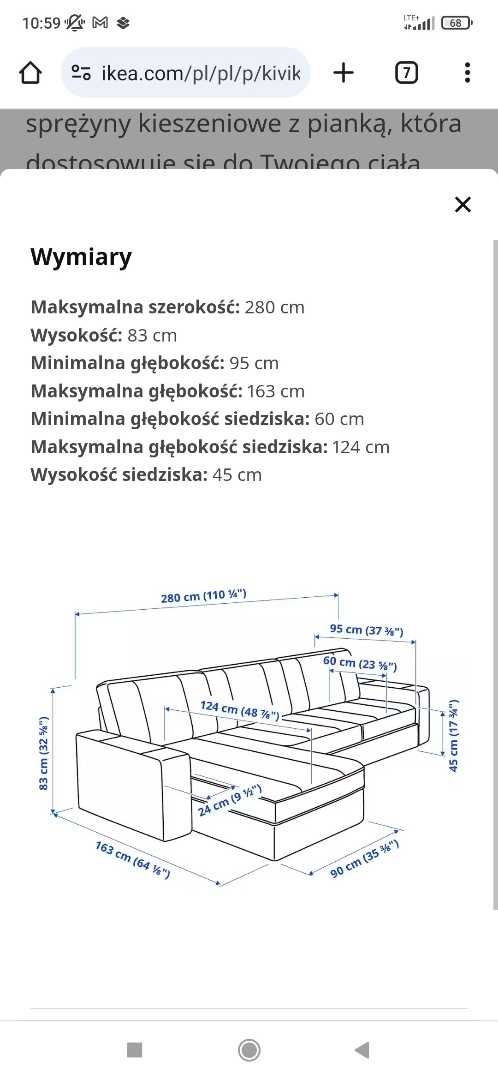 Sofa 3-osobowa z szezlongiem