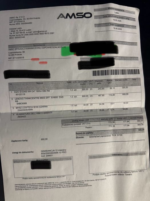 Okazja Zestaw komputerowy Lenovo biurowy M900 + Monitor EIZO 24”