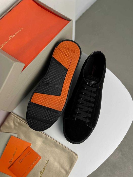 Мужские кожаные кроссовки Santoni замшевые кеды Сантони ob434
