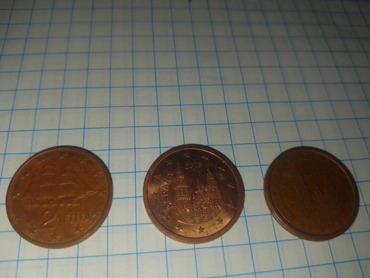 Евро ценит монети 1,2,5,20,50 центов