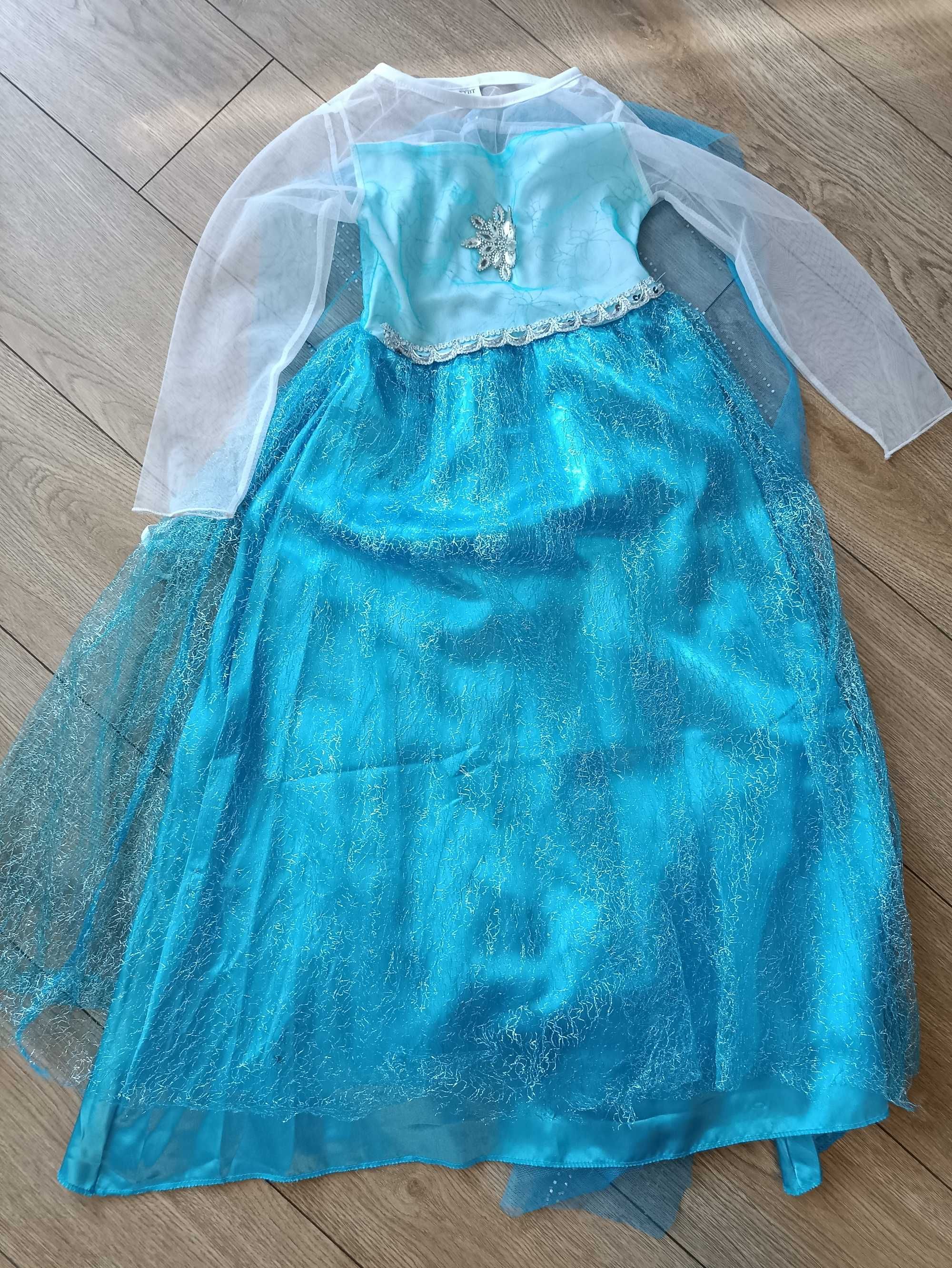 Strój - sukienka kostium Elsy na dziewczynkę 6-8 lat z bajki Frozen