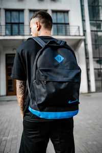 Рюкзак Nike c кожаным дном черно-голубой