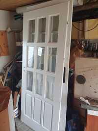 Drewniane drzwi białe lite drewno futryny 2szt prawe lewe szybki