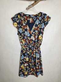 Letnia sukienka w kwiatki z krótkimi rękawkami na lato dekolt V 44 XXL
