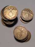 Moedas 5 Reichspfennig 1937, 1938,1939 em bronze c/ suástica Alemanha