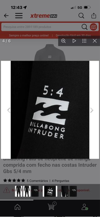 fato de surf neoprene de manga comprida com fecho nas costas 5/4m