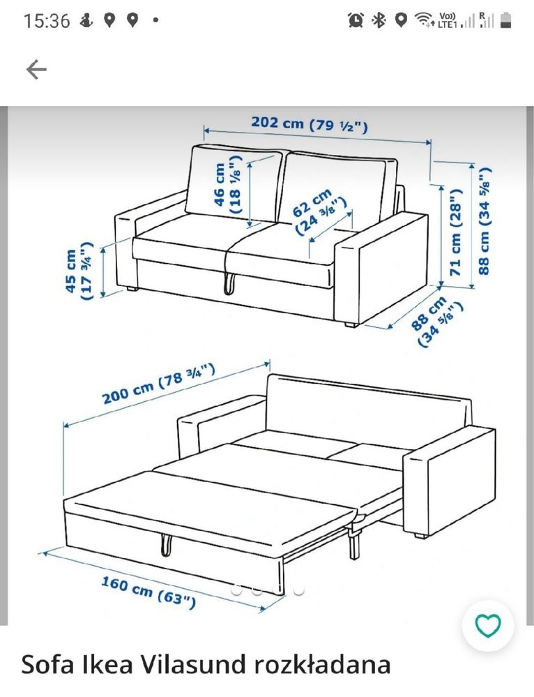 Sofa 3 osobowa rozkładana VILASUND. Ikea