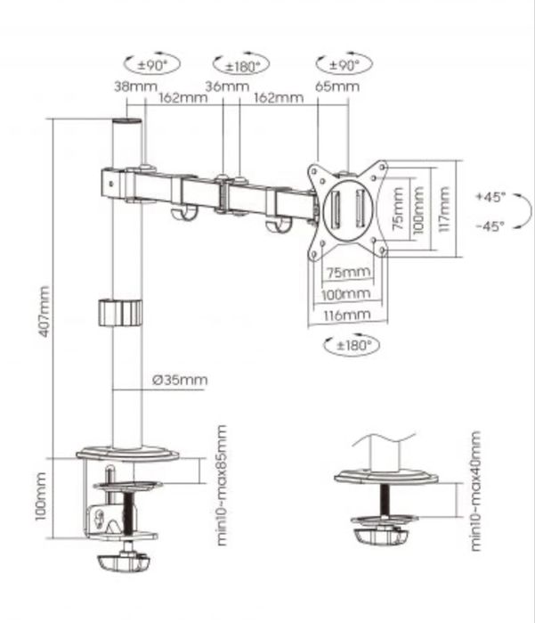 Suporte EWENT EW1519 para monitor com suporte para notebook