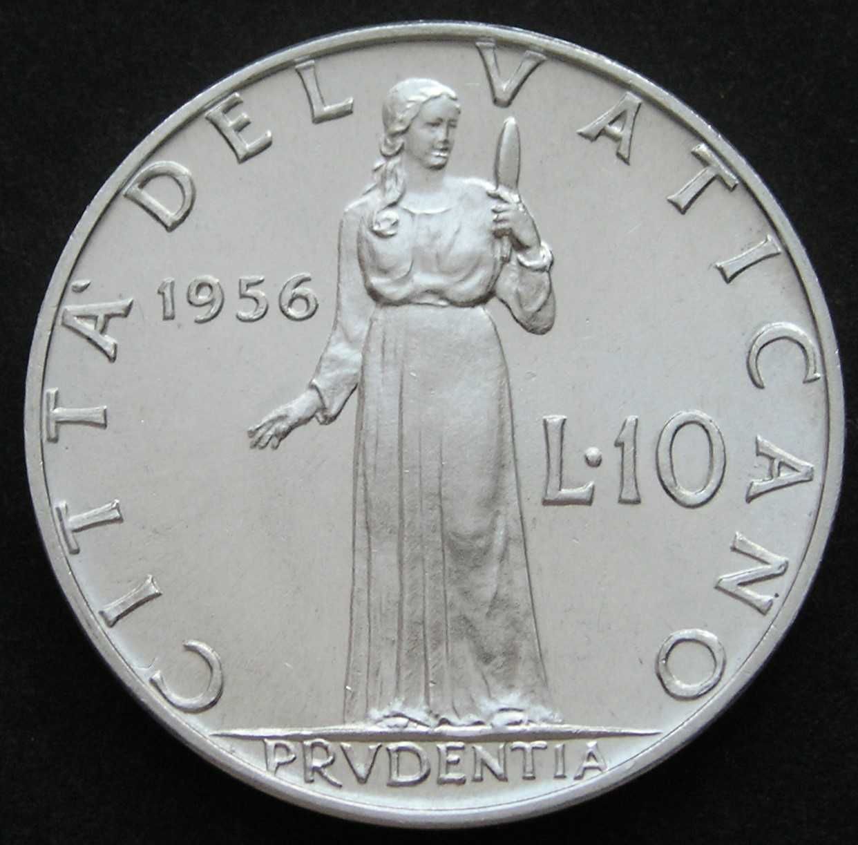 Watykan 10 lirów 1956 - papież Pius XII - stan menniczy -