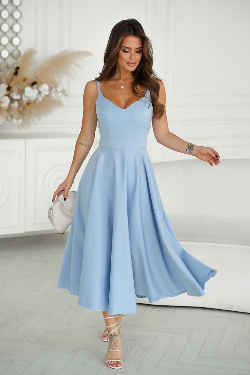Suknia elegancka błękitna sukienka ramiączka druhna bal wesele 40 L