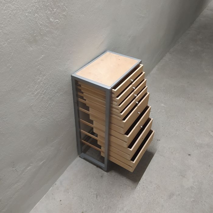 Szafka warsztatowa, metal + sklejka, 8 szuflad